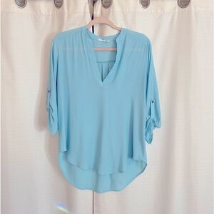 Women's Light Blue V-Neck Blouse